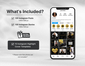 Black & Gold Instagram Templates Bundle Kit What is included mockup