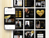 Black & Gold Instagram Templates Bundle Kit posts mockup