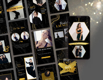 Black & Gold Instagram Templates Bundle Kit stories mockup