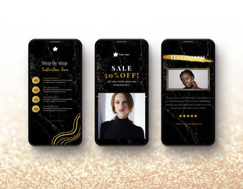 Black & Gold Instagram Templates Bundle Kit phones stories mockup