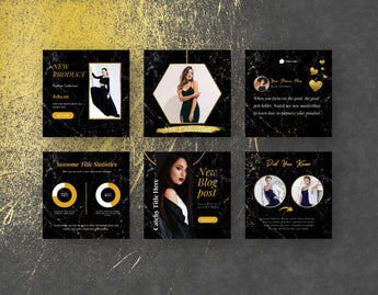 Black & Gold Instagram Templates Bundle Kit 6 posts mockup