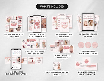 Ultimate E-Commerce Social Media Templates Bundle Rose Gold What is Included Mockup DigiPax