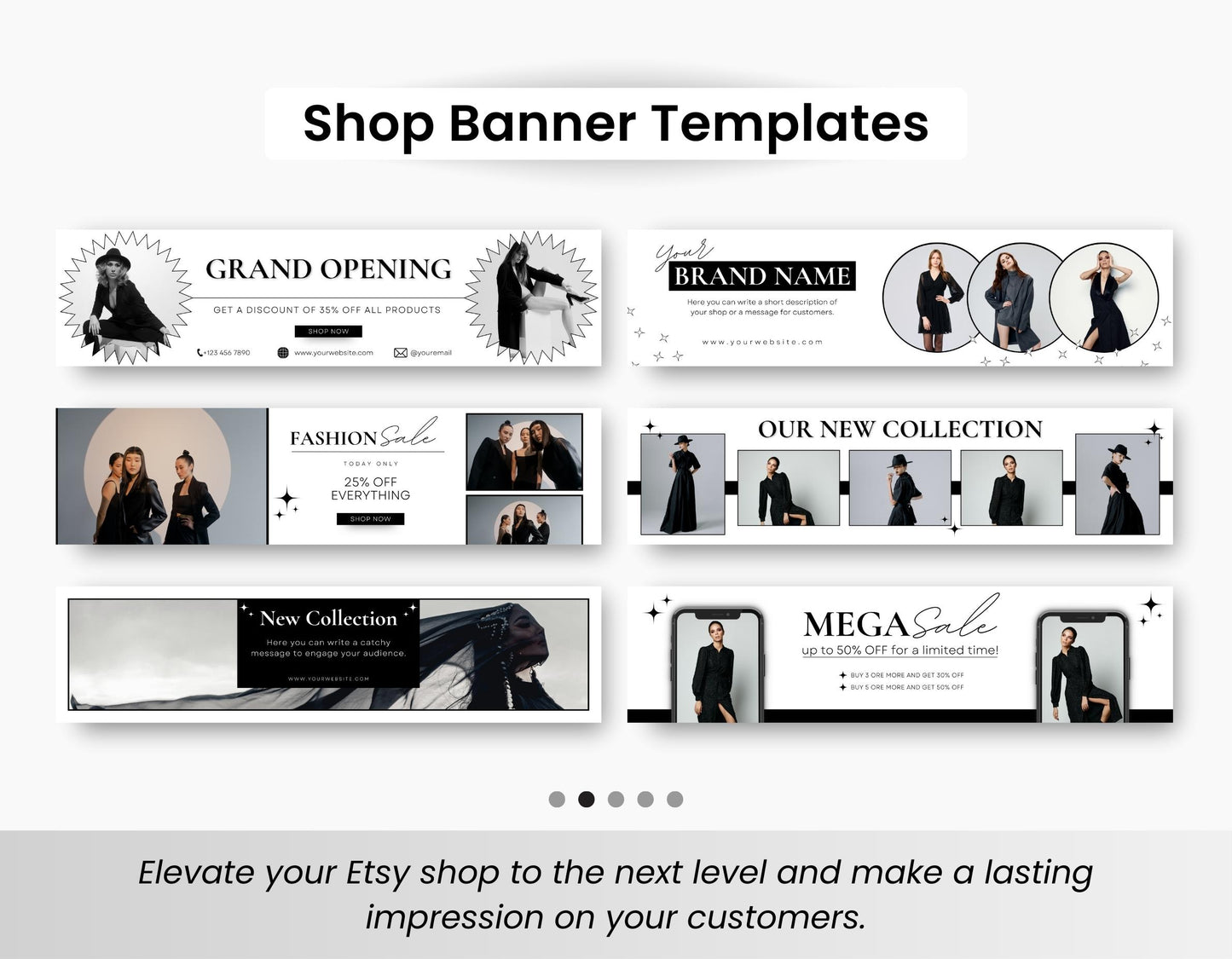 Etsy Shop Branding Bundle Kit Black & White DigiPax