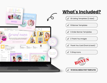 Etsy Shop Branding Bundle Kit Rainbow DigiPax