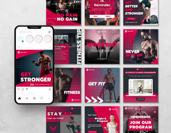 Fitness Coach Instagram Templates Bundle Kit posts mockup
