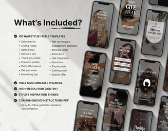 100 Hairstylist Instagram Reels Templates Bundle What is included Mockup