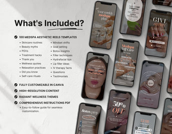 100 Medspa Instagram Reels Templates Bundle What is included Mockup