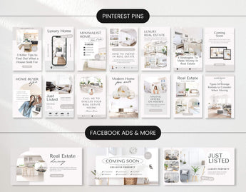 Real Estate Pinterest Pin Templates and Facebook Ads Bundle Aesthetic Mockup DigiPax