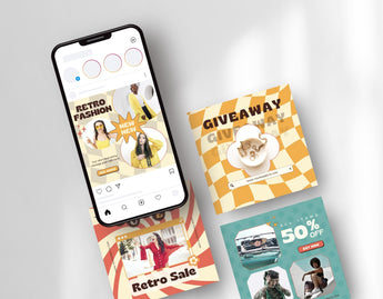 Retro Vibes Instagram Post Templates phone posts mockup