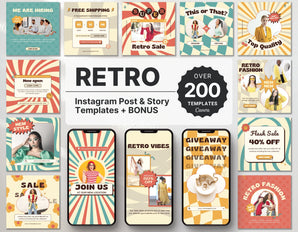 Retro Vibes Instagram Templates Bundle Kit Cover mockup