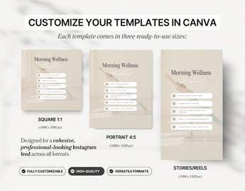 Wellness Coach Instagram Templates Bundle Kit Sizes Mockup
