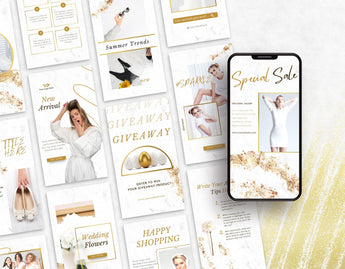 White & Gold Instagram Templates Bundle Kit stories mockup