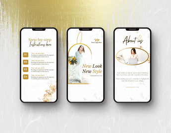 White & Gold Instagram Templates Bundle Kit phones stories mockup