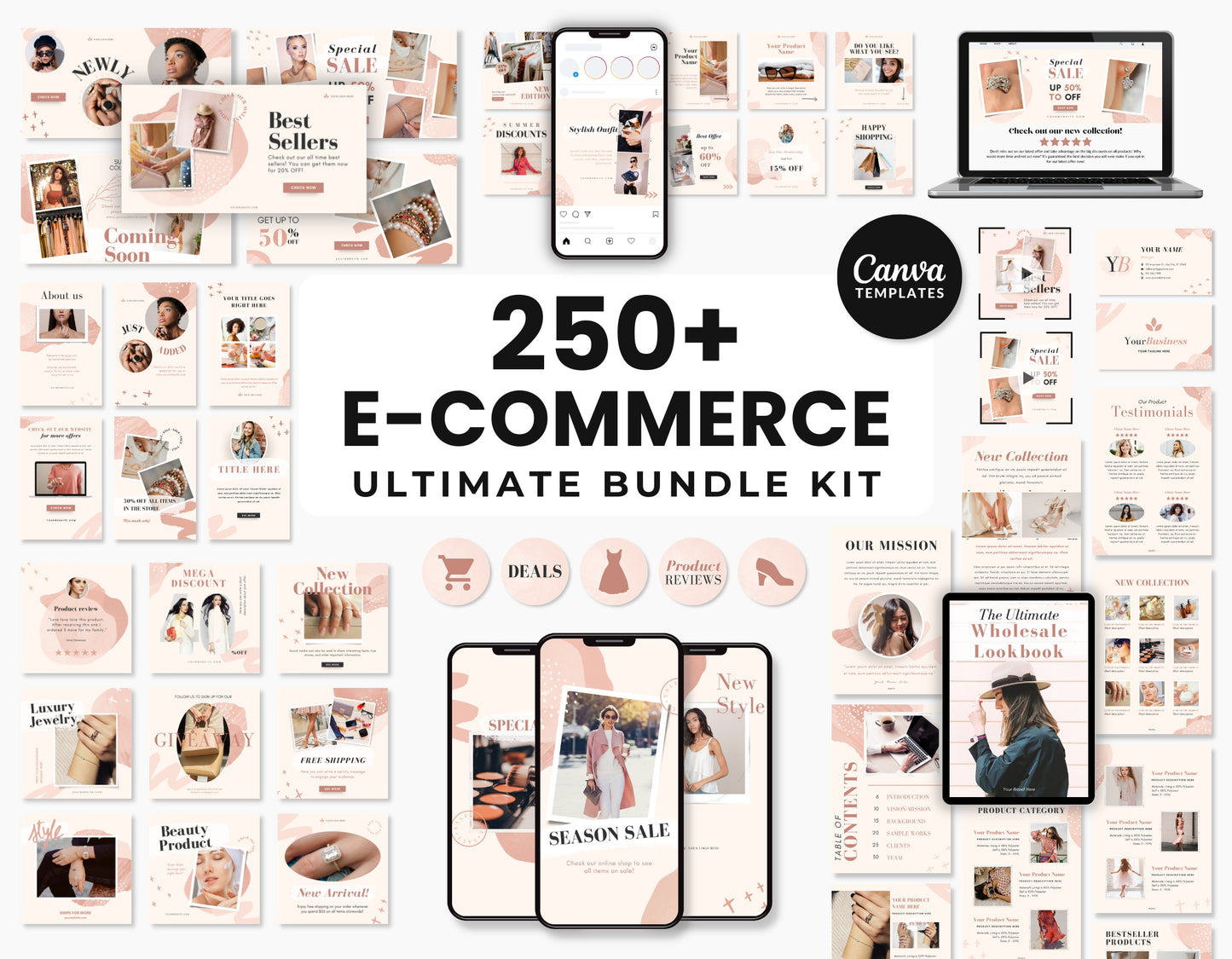 E-Commerce Social Media Templates Bundle Watercolor DigiPax