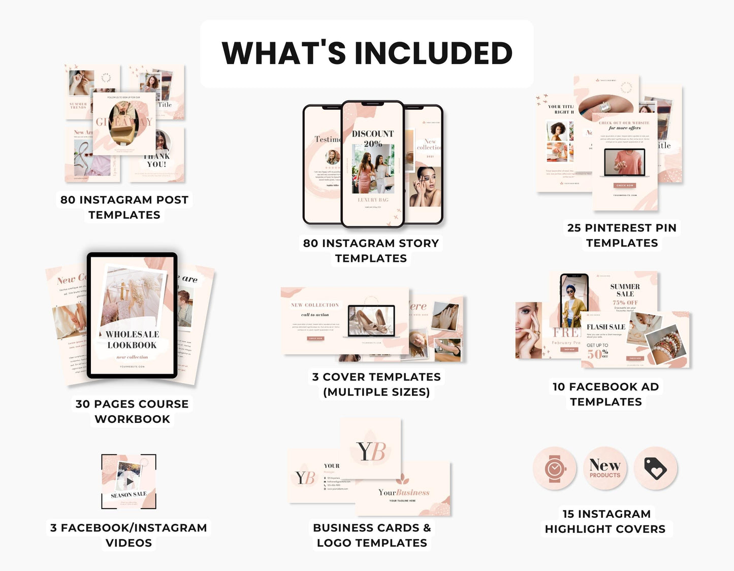 E-Commerce Social Media Templates Bundle Watercolor DigiPax