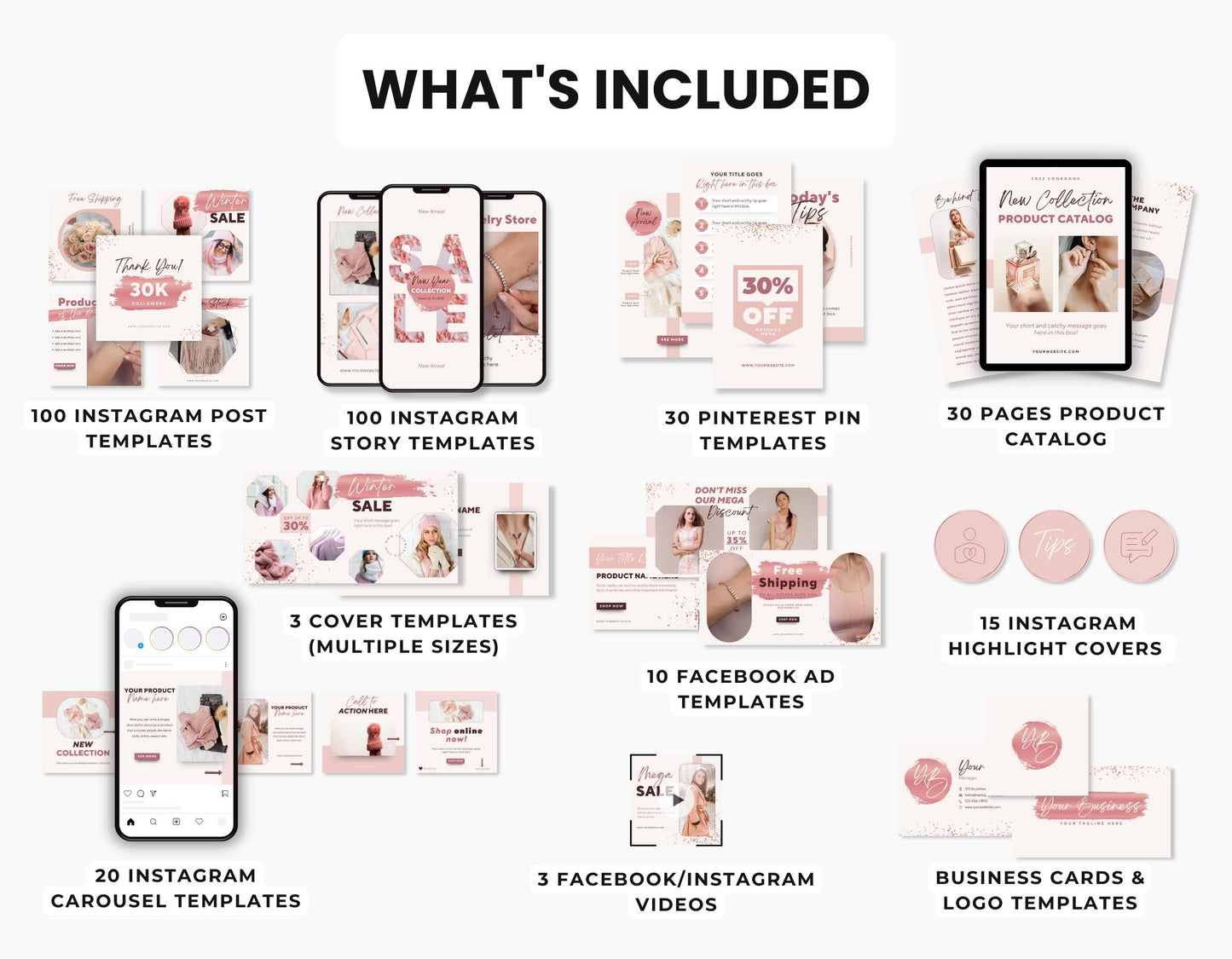 E-Commerce Social Media Templates Bundle Rose Gold DigiPax