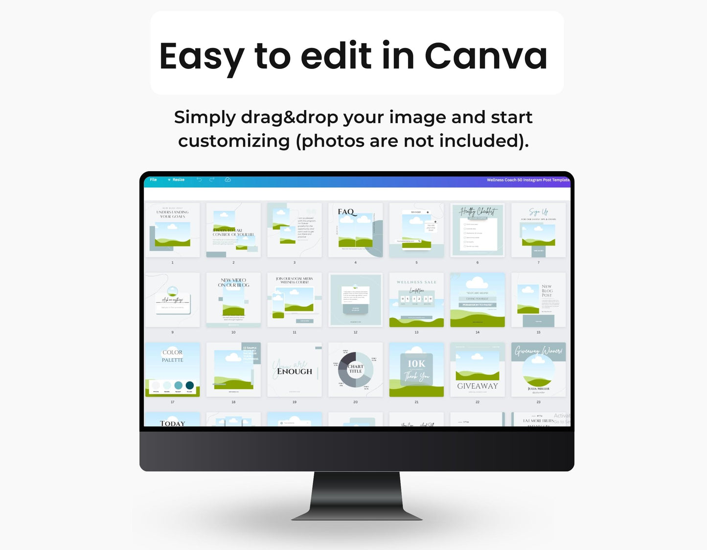 Wellness Coach Social Media Templates Bundle Kit DigiPax