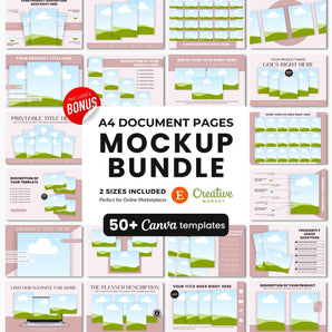 A4 Document Pages Canva Mockup Templates Bundle Pink DigiPax