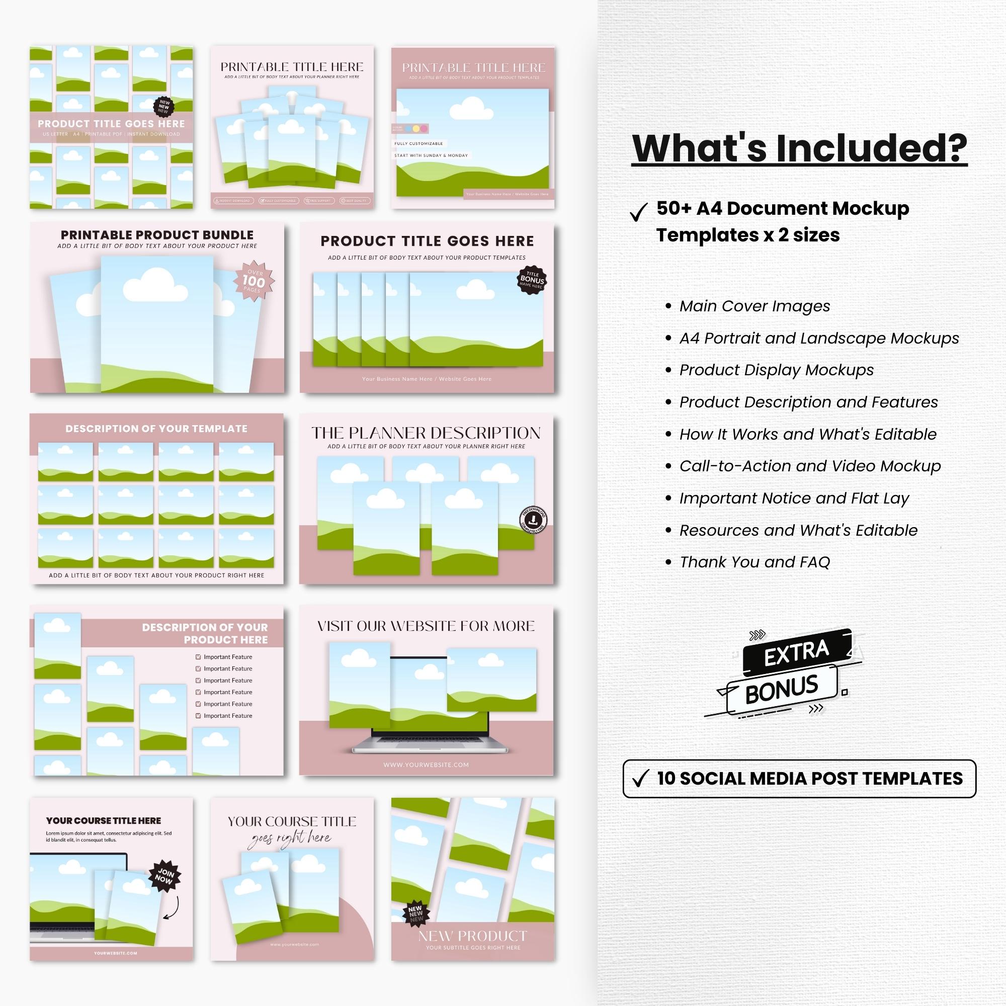 A4 Document Pages Canva Mockup Templates Bundle Pink DigiPax