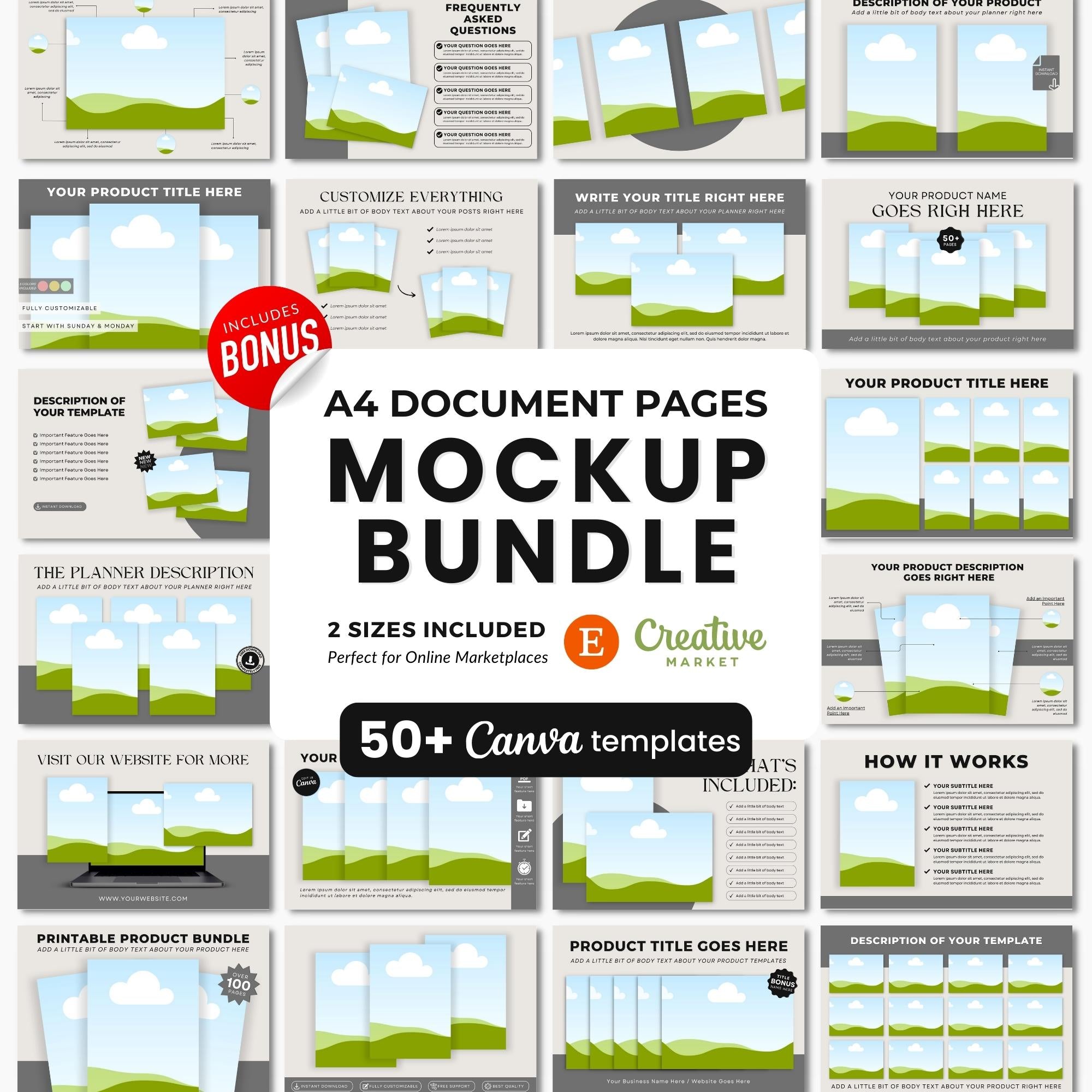 A4 Document Pages Canva Mockup Templates Bundle DigiPax