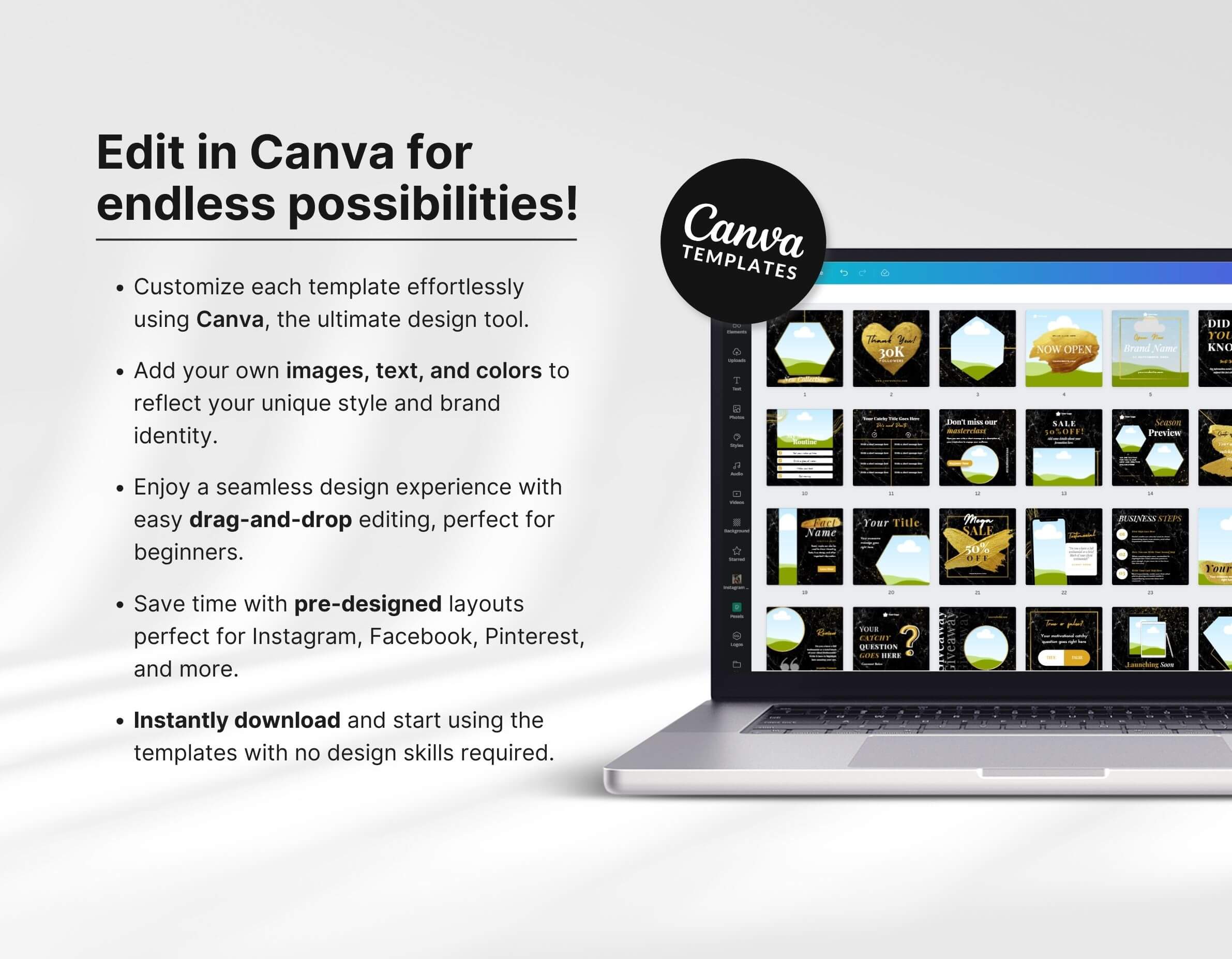 Ultimate Black & Gold Social Media Templates Bundle Kit DigiPax
