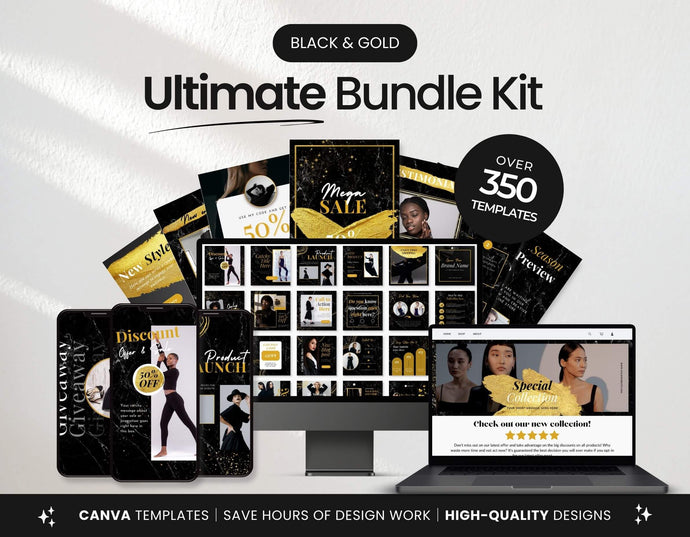 Ultimate Black & Gold Social Media Templates Bundle Kit Cover Mockup DigiPax
