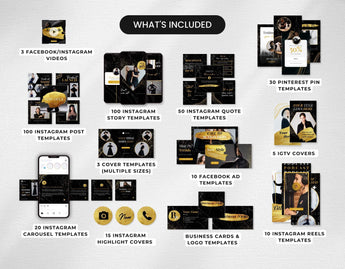 Ultimate Black & Gold Social Media Templates Bundle Kit What is Included Mockup DigiPax