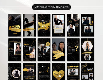 Black & Gold Social Media Story Templates Bundle Kit Mockup DigiPax