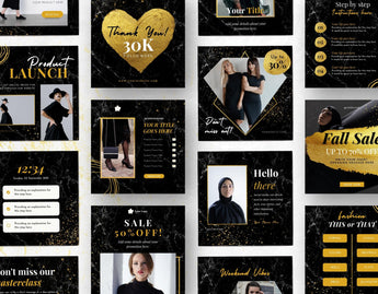 Instagram Post Templates Black & Gold various posts mockup