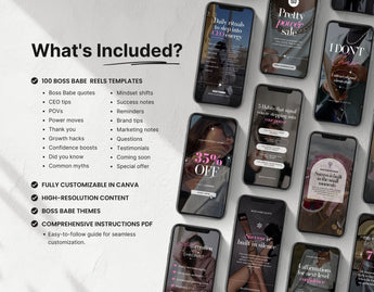 100 Boss Babe Reels Templates Bundle Mockup What is included