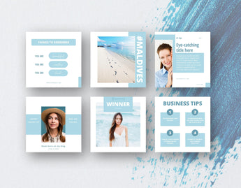 Content Creator Instagram Post Templates Blue 6 posts mockup