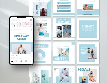 Content Creator Instagram Templates Bundle Kit Blue posts mockup