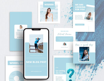 Content Creator Instagram Templates Bundle Kit Blue posts and stories mockup