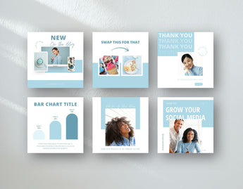 Content Creator Instagram Templates Bundle Kit Blue 6 posts mockup