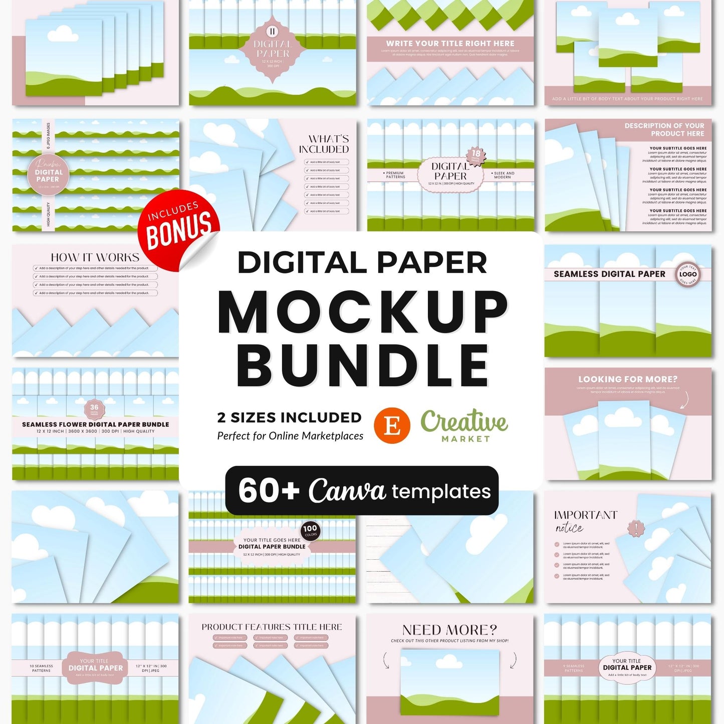 Digital Paper Canva Mockup Templates Bundle Pink DigiPax