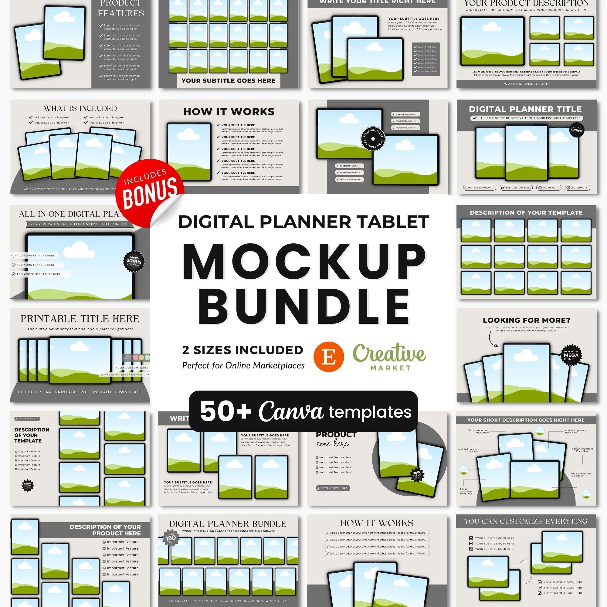 Digital Planner Tablet Canva Mockup Templates Bundle DigiPax