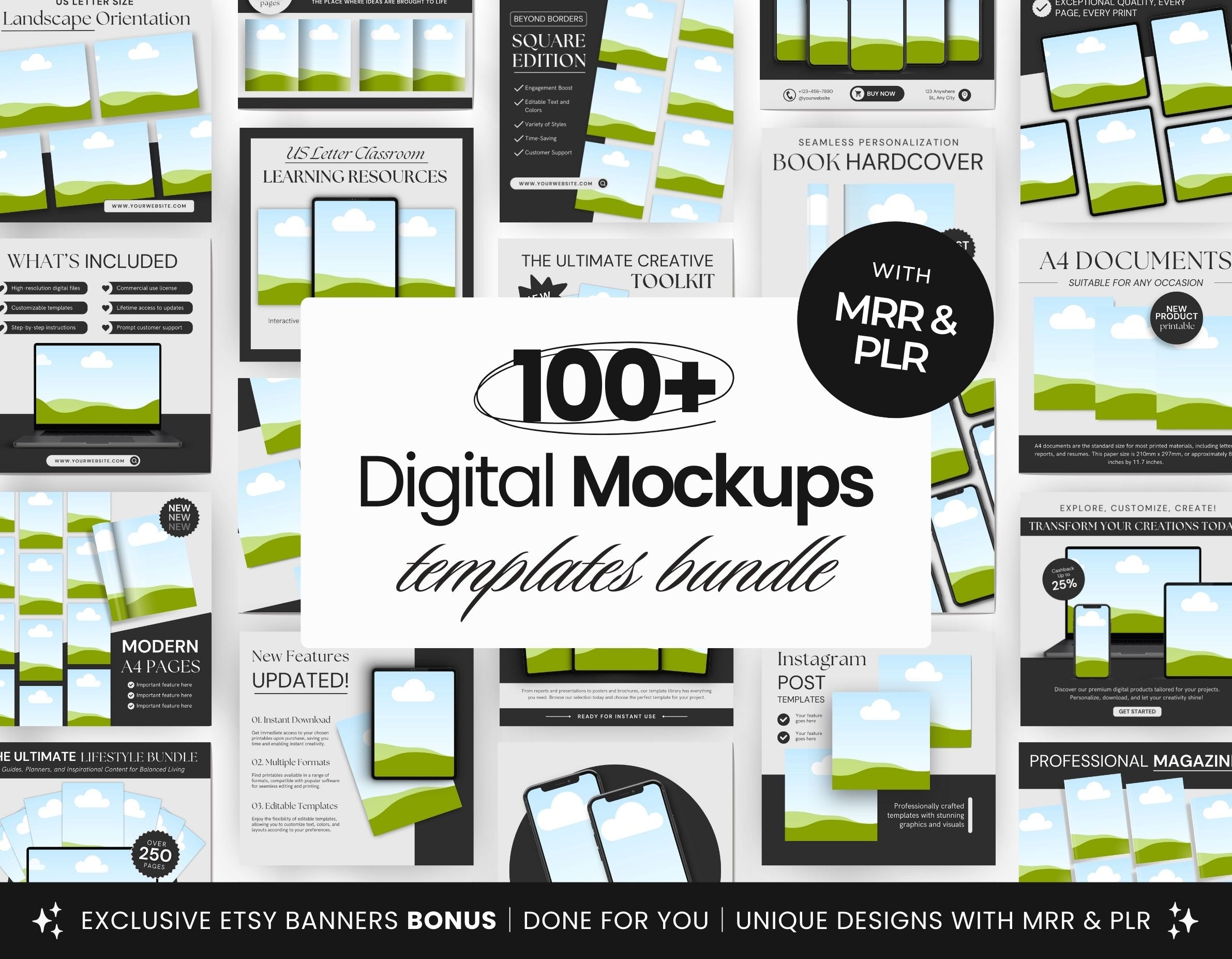 Digital Product Mockup Templates Bundle with PLR & MRR DigiPax