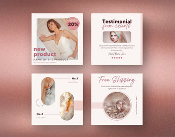 Instagram Post Templates E-Commerce Rose Gold 4 posts mockup