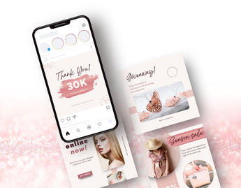 Instagram Post Templates E-Commerce Rose Gold phone posts mockup