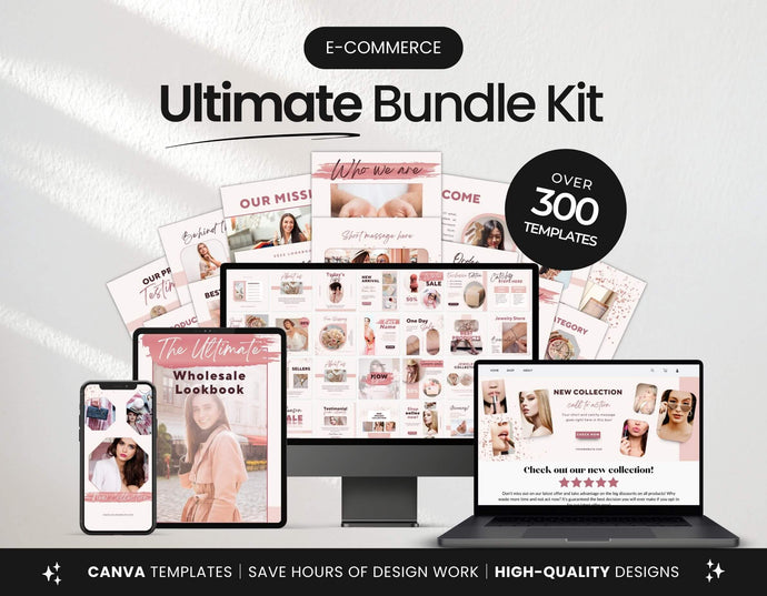 Ultimate E-Commerce Social Media Templates Bundle Rose Gold Cover Mockup DigiPax