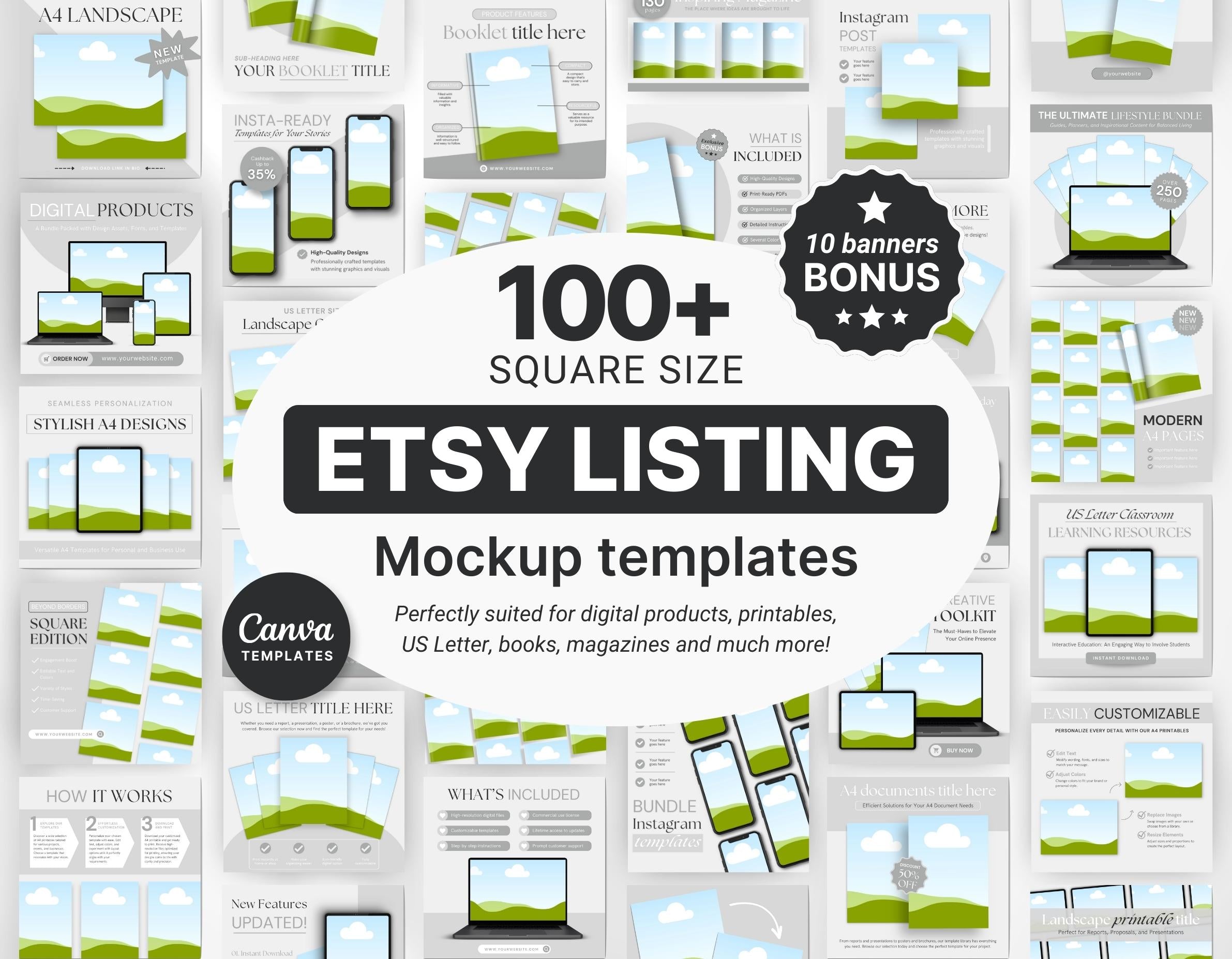 Digital Listing Mockup Templates Canva Gray DigiPax