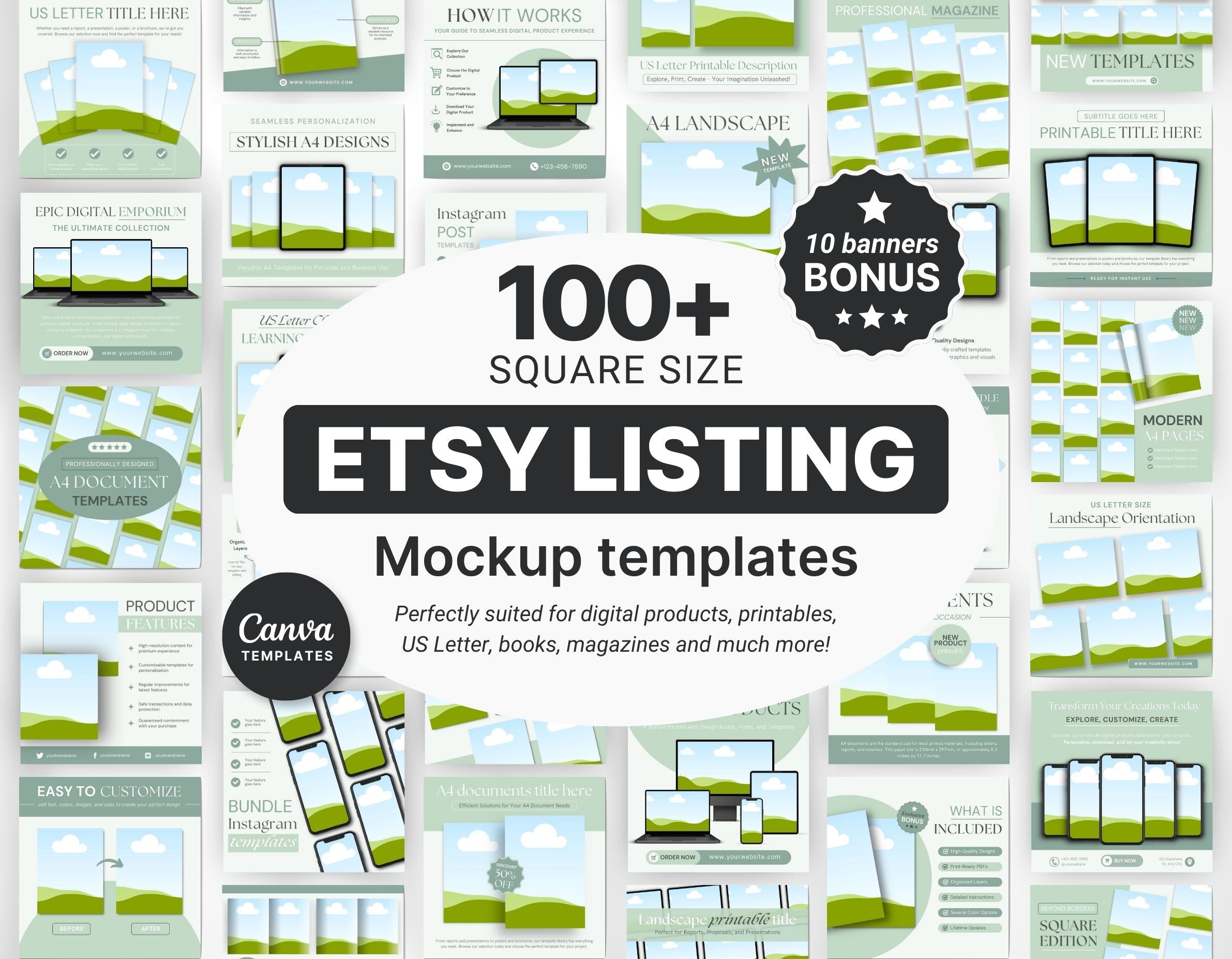 Digital Listing Mockup Templates Canva Green DigiPax