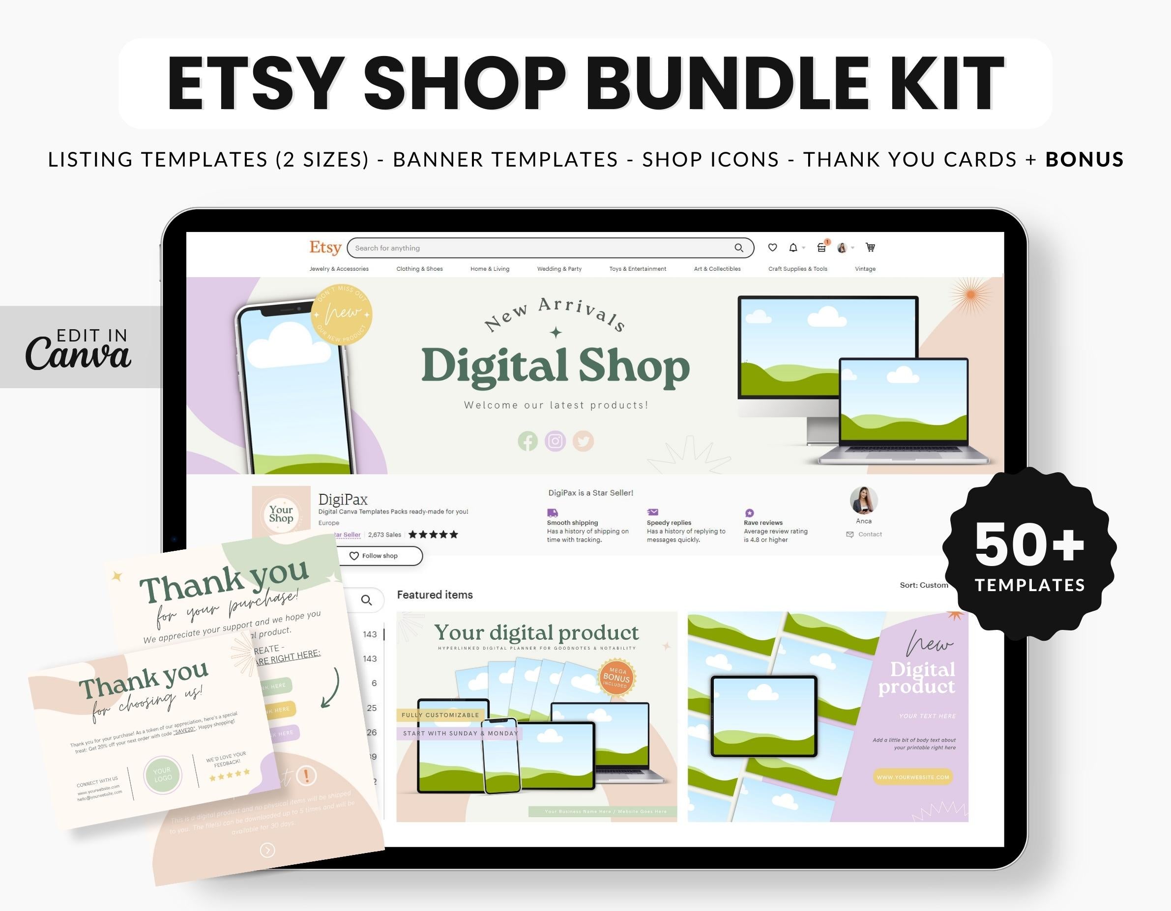 Etsy Digital Products Shop Branding Bundle Kit DigiPax