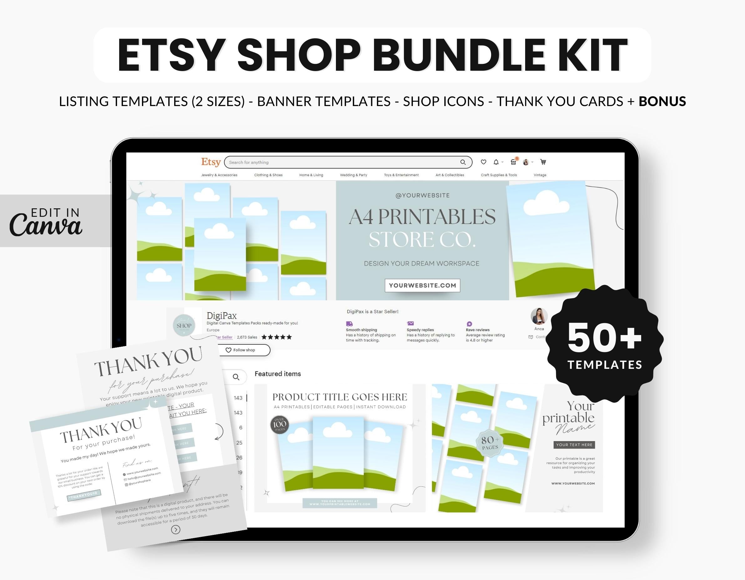 Etsy Digital Shop Branding Bundle Kit Printables Aesthetic DigiPax