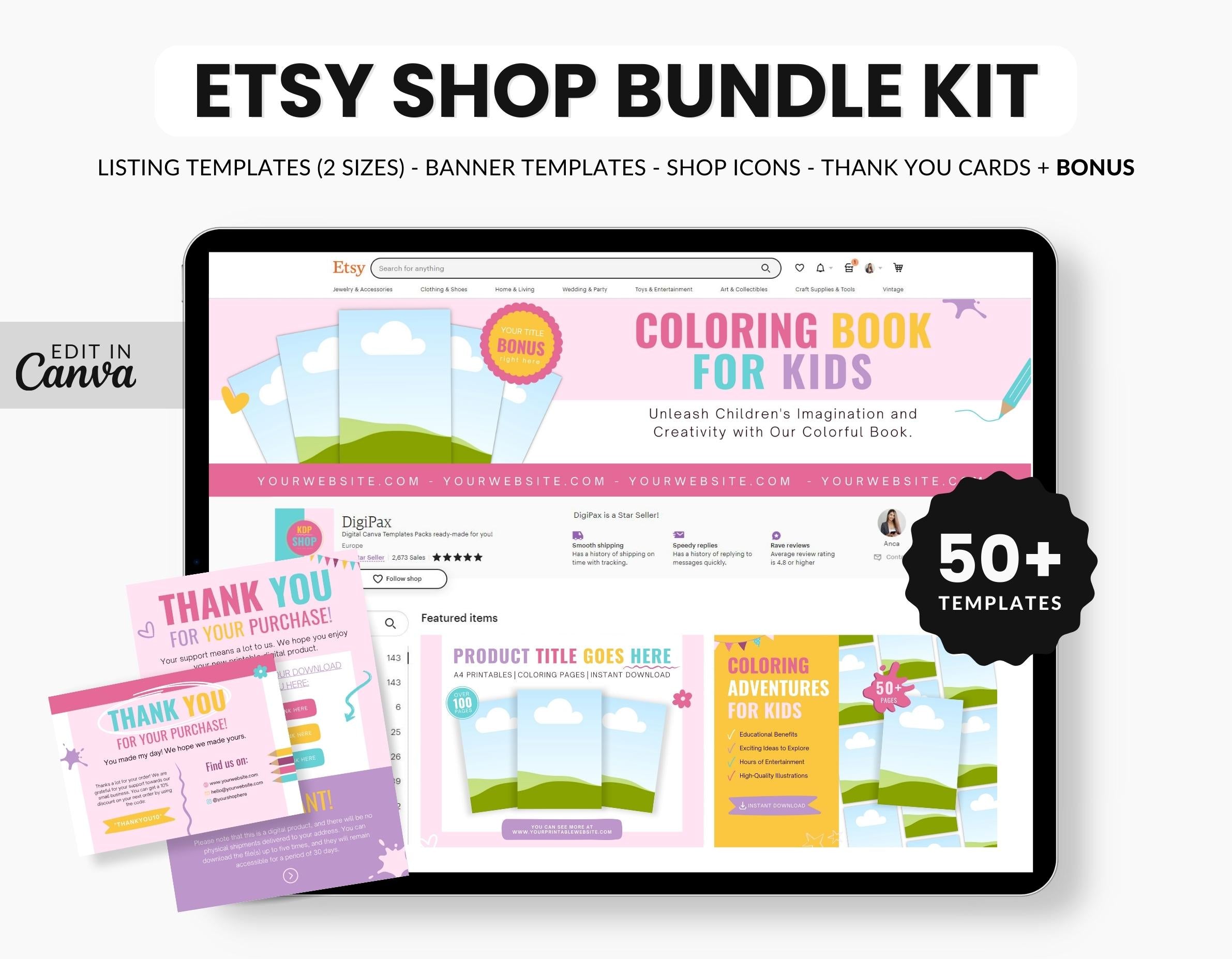 Etsy Digital Shop Branding Bundle Kit Kids Printables A4 DigiPax