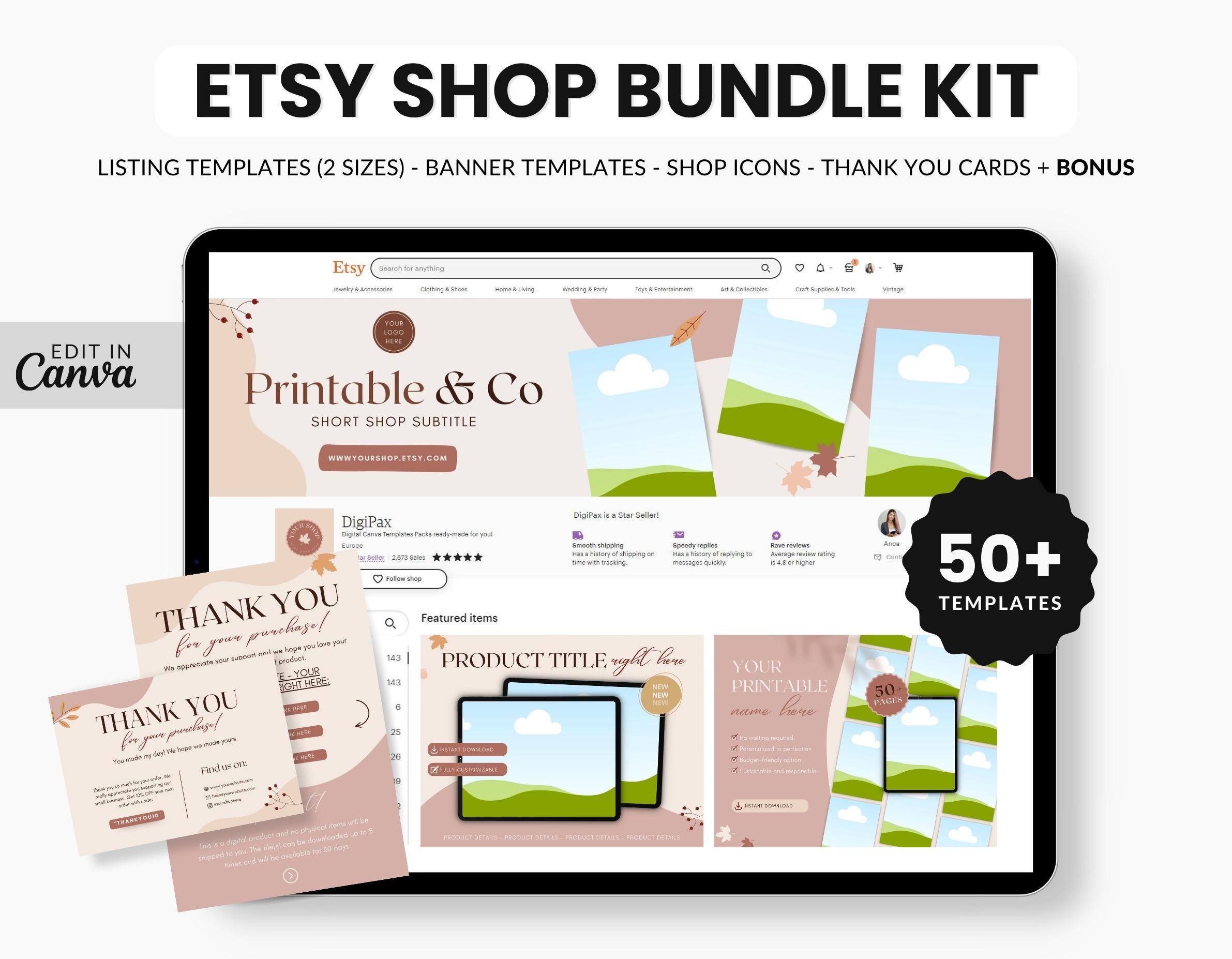 Etsy Digital Shop Branding Bundle Kit Printables Fall DigiPax