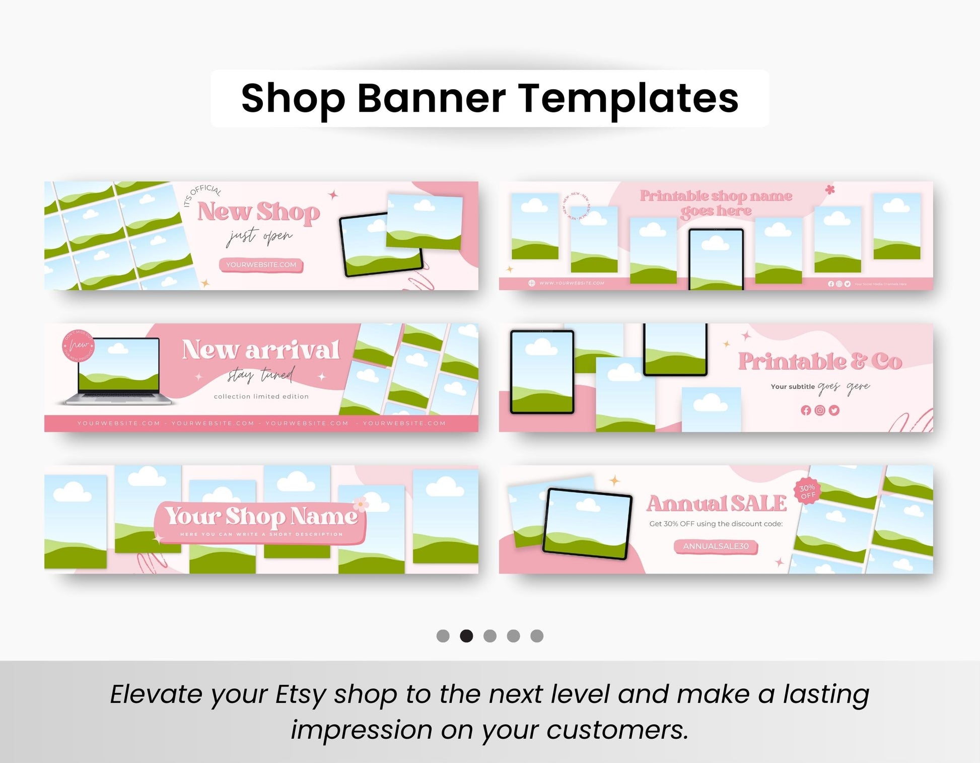 Etsy Digital Shop Branding Bundle Kit Pink DigiPax