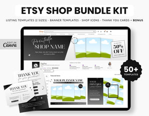 Etsy Digital Shop Branding Bundle Kit Black & White DigiPax