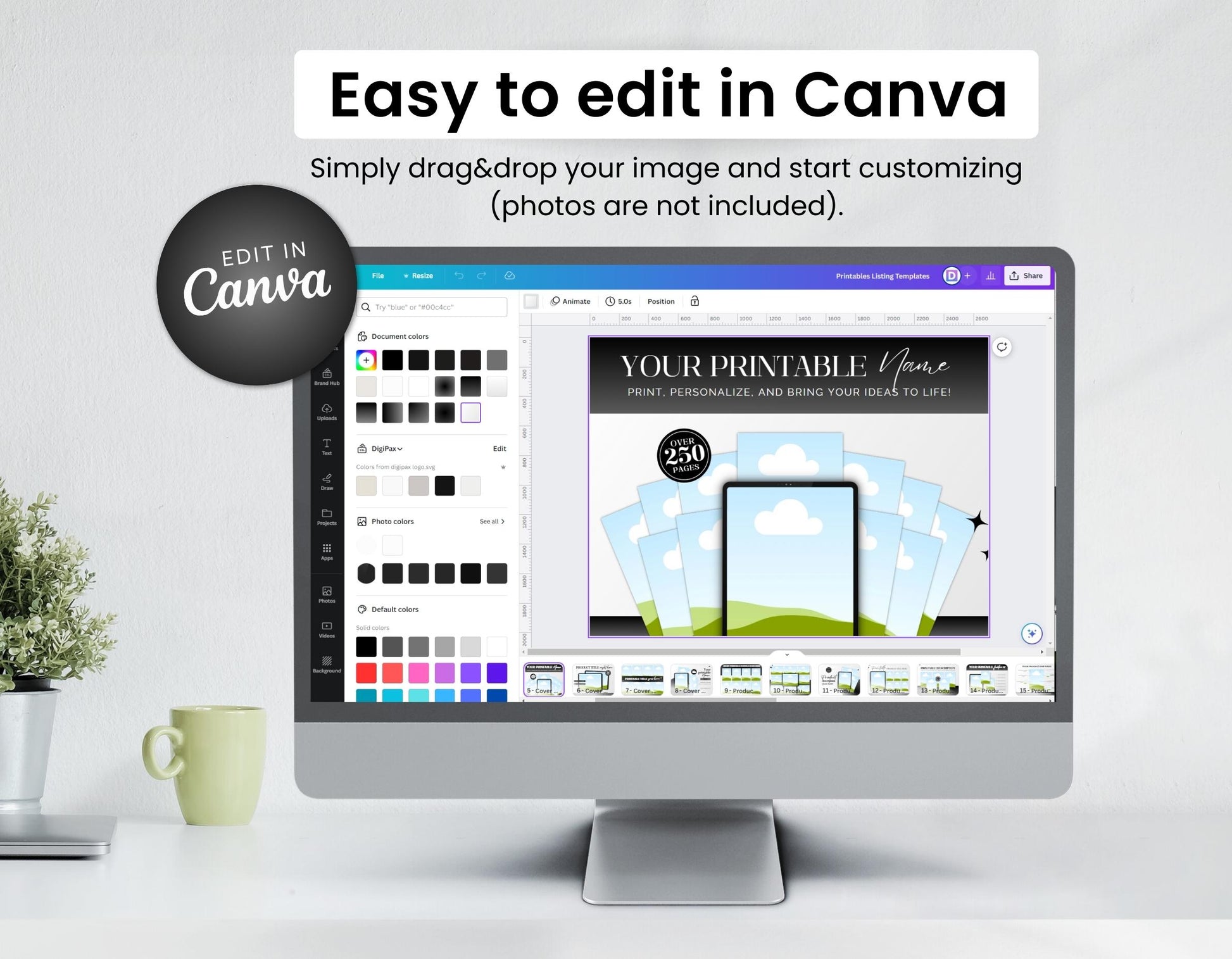Etsy Digital Shop Branding Bundle Kit Black & White DigiPax