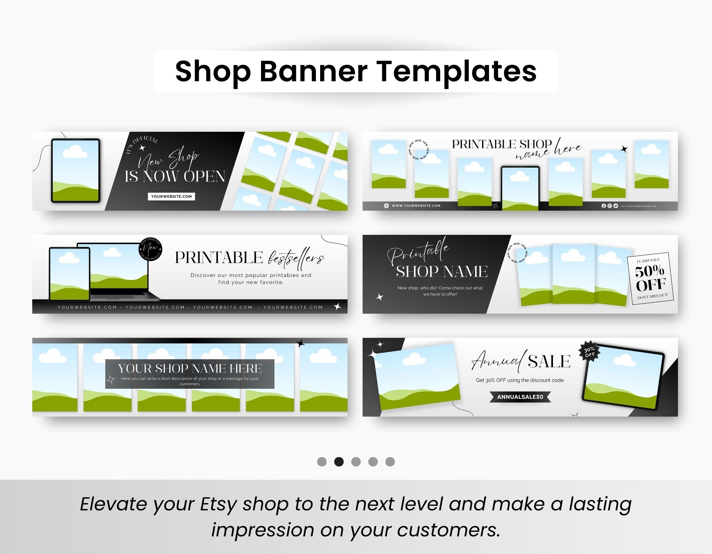 Etsy Digital Shop Branding Bundle Kit Black & White DigiPax